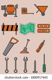 Conjunto de vectores de herramientas de construcción
.Iconos de estilo plano.