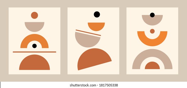 Vector set. Contemporary  compositions with geometric figures. Abstract poster.  Boho wall decor. Mid century art print.