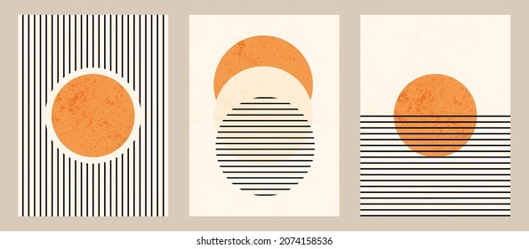 Vector set. Contemporary compositions with geometric figures. Abstract posters.  Boho wall decor. Mid century art print. Line art. 