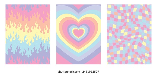 Vector set. Contemporary compositions with geometric figures. Abstract posters.  Groovy wall decor.