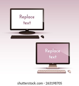 Vector set of contemporary computers with keyboard and mouse.