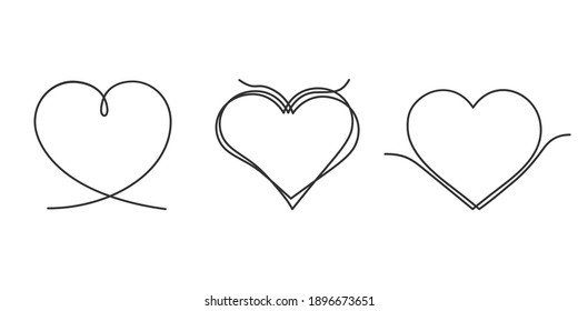 Vector set of continuous line drawing heart.