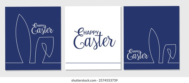 Vector set of Continuous one line drawing of Easter Bunny. Cute rabbit silhouette with ears in simple linear style for spring design greeting card