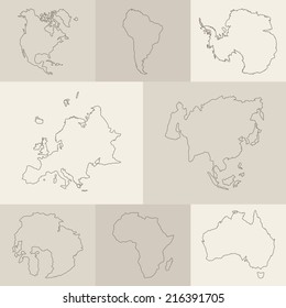 Vector set of contour continent icon.