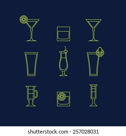 Vector set of contour icon of drinks 