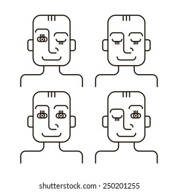 Vector set of contour style cartoon faces