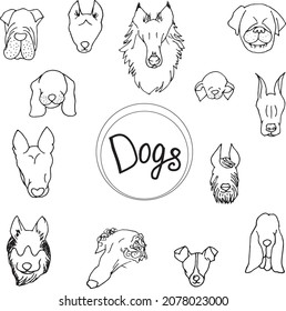 vector set of contours of dog faces