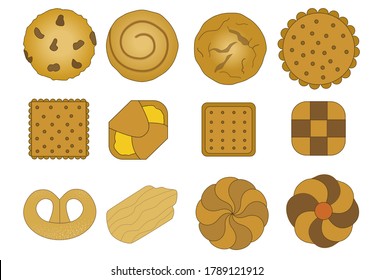 Vector set of coockies, biscuits, crackers, pretzels.  