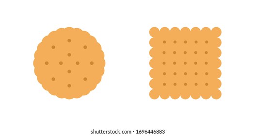 Vector set cookie icons. Flat illustration of round and square crackers isolated on white background.