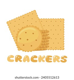 Vector set cookie icons. Flat illustration of round and square crackers isolated on white background.