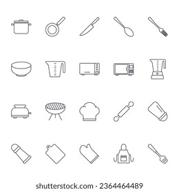 Vector set of Cooking icons. such as secure pan, knife, spoon and more. Set for Web and App Isolated on White Background. Vector illustration