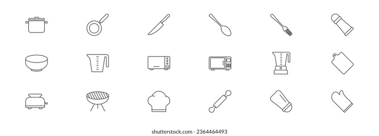 Vector set of Cooking icons. such as secure pan, knife, spoon and more. Set for Web and App Isolated on White Background. Vector illustration