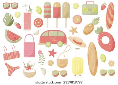 vector set with cool colorful summer beach elements 