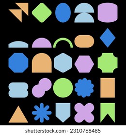 Vector set of Cool minimalistic Badges. Collection of Abstract Geometric Shapes. Y2K Label Graphic Elements.