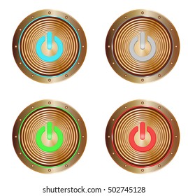 vector set of copper buttons with on symbols