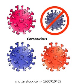 Conjunto vectorial de ilustraciones de Coronavirus aisladas en fondo blanco.