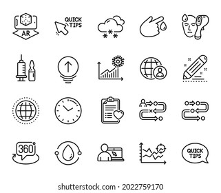 Vector Set Of Coronavirus Statistics, Medical Vaccination And Blood Donation Line Icons Set. Quick Tips, Time And 360 Degree Icons. Coronavirus Statistics Web Symbol. Vector