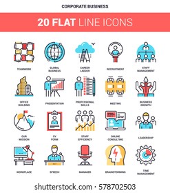 Vector Set Of Corporate Business Flat Line Web Icons. Each Icon With Adjustable Strokes Neatly Designed On Pixel Perfect 64X64 Size Grid. Fully Editable And Easy To Use.