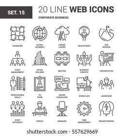 Vector Set Of Corporate Business Line Web Icons. Each Icon With Adjustable Strokes Neatly Designed On Pixel Perfect 64X64 Size Grid. Fully Editable And Easy To Use