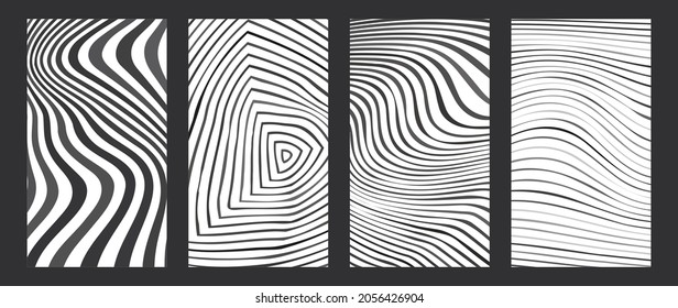 Conjunto vectorial de líneas de cebra onduladas curvas de fondo de diseño abstracto de ondas negras y blancas
