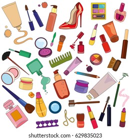 Vector set of cosmetic. Fashion background. Perfect for scrapbooking