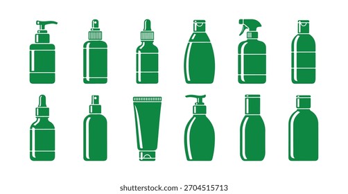 Conjunto vetorial de ícones de garrafas plásticas cosméticas para projetos de embalagens de produtos de beleza.