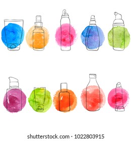 vector set of cosmetics bottles, hand drawn illustration