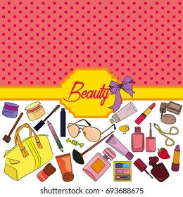Vector set of cosmetics. Fashion background. Perfect for scrapbooking