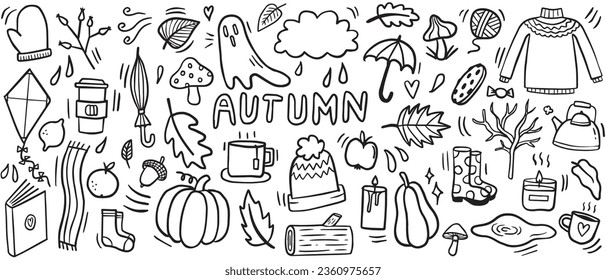 Vector set with cosy autumn doodle illustration
