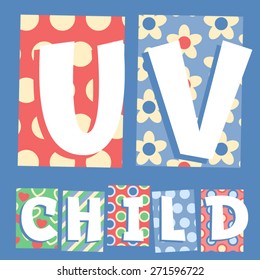 Vector set of cosy countryside children font. Letters U V