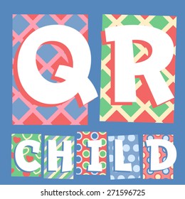 Vector set of cosy countryside children font. Letters Q R