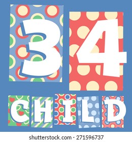 Vector set of cosy countryside children font. Numbers 3 4