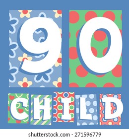 Vector set of cosy countryside children font. Numbers 9 0