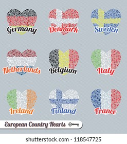 Vector Set: Country Heart Labels Icons or Stickers