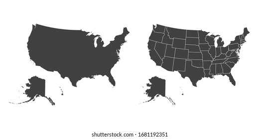 Vector set couple black of map United States of America (USA).