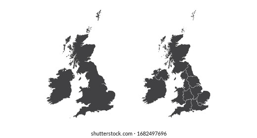 Vector Set Couple Black Of Map United Kingdom (UK).