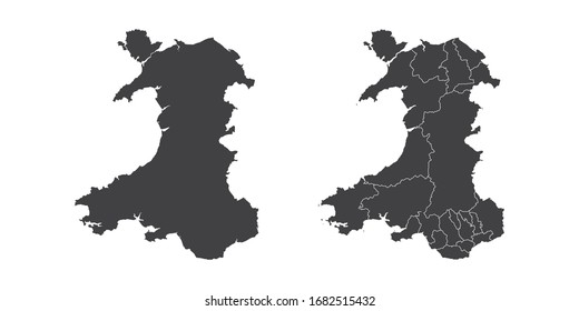 Vector set couple black of map Wales.