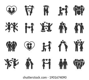 Vector set of couple in love, flat icons.