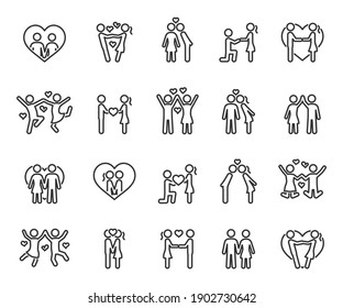 Vector set of couple in love line icons.