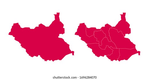 Vector set couple red of map South Sudan.