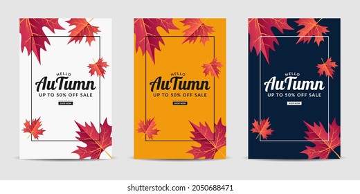 Vector set cover background with colorful leaves. It is suitable for banner, poster, flyer, advertising, etc. Vector illustration