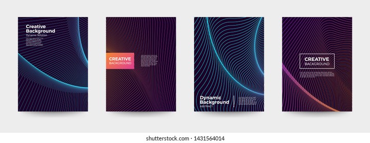 Vector set cover design. colorful gradient shape and line dynamic background. geometric pattern vivid color. Vector illustrate.