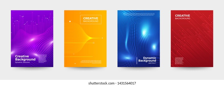 Diseño de la tapa del conjunto de vectores. forma de degradado colorido y fondo dinámico de línea. color intenso de patrón geométrico. Vector ilustrado.