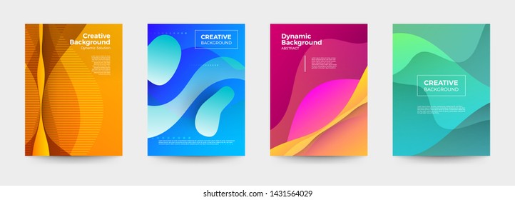 Vector set cover design. colorful gradient shape and line dynamic background. geometric pattern vivid color. Vector illustrate.