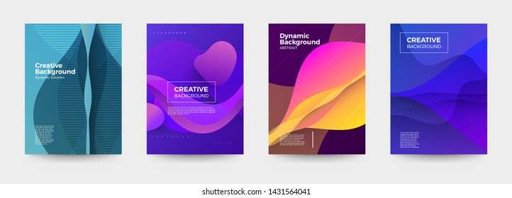 Vector set cover design. colorful gradient shape and line dynamic background. geometric pattern vivid color. Vector illustrate.
