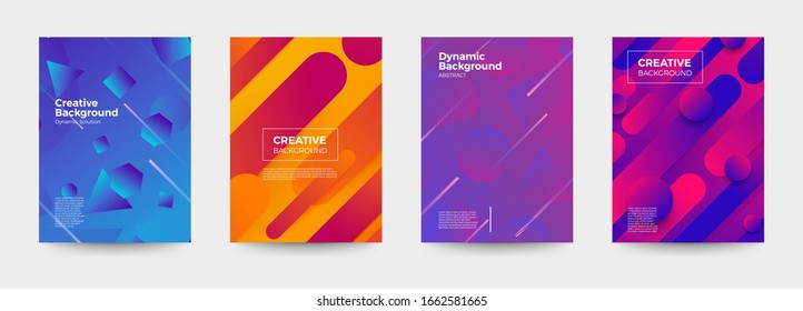 Diseño de la tapa del conjunto de vectores. forma de degradado colorido y fondo dinámico de línea. color intenso de patrón geométrico. Vector ilustrado.