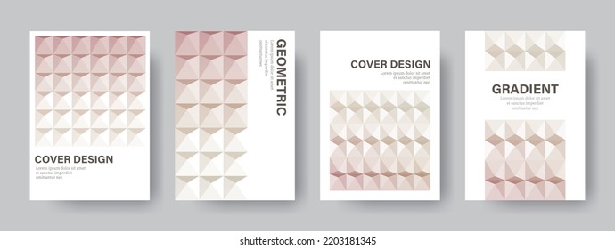 Vector set of cover design. Geometric tile pattern with dimensional look and soft pastel gradient. Applicable to brochure, flyer, poster, package design, etc.