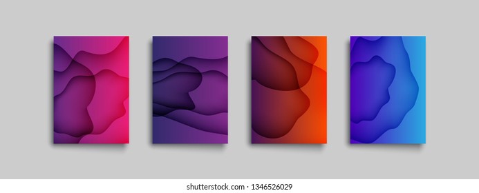 Vector set of cover design template with paper cutting abstract patterns. Realistic carving art, catalog, brochure, poster, book, banners, flyers, presentations and reports.