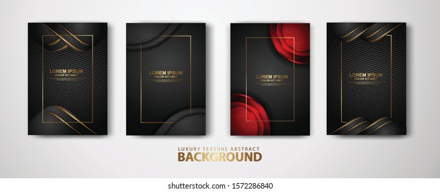 Vector set of cover design template with futuristic and dynamic dark red combine black color, overlap layers background with glitters effect. Realistic dots on textured dark background