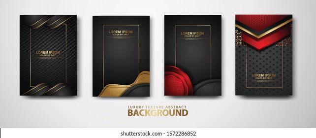 Vector set of cover design template with futuristic and dynamic dark red combine black color, overlap layers background with glitters effect. Realistic dots on textured dark background